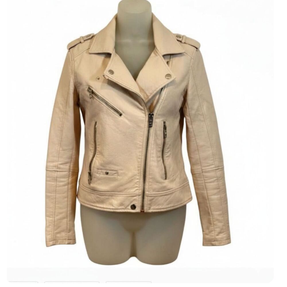 Blank NYC Cropped Cream Vegan Leather Jacket Small
